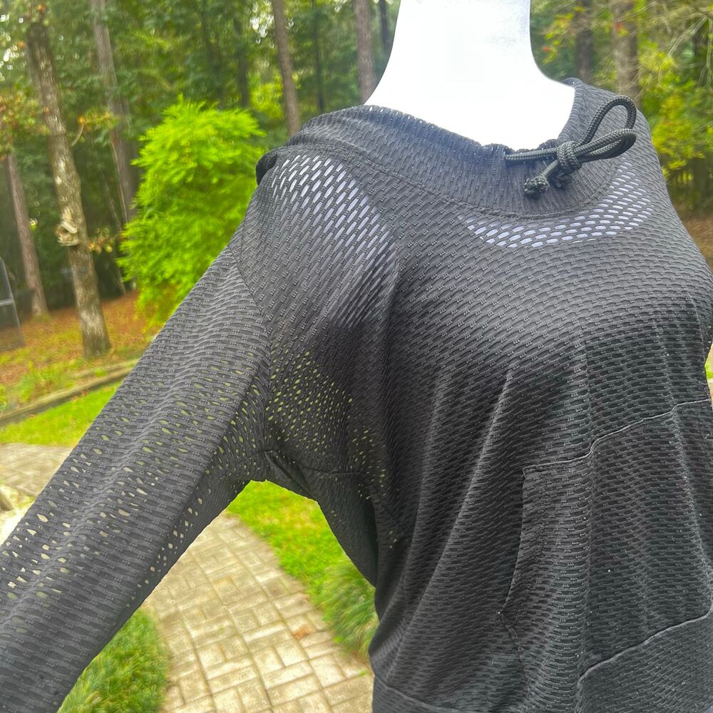 Almost Famous Black Mesh Hooded Top XL Sheer Long Sleeve